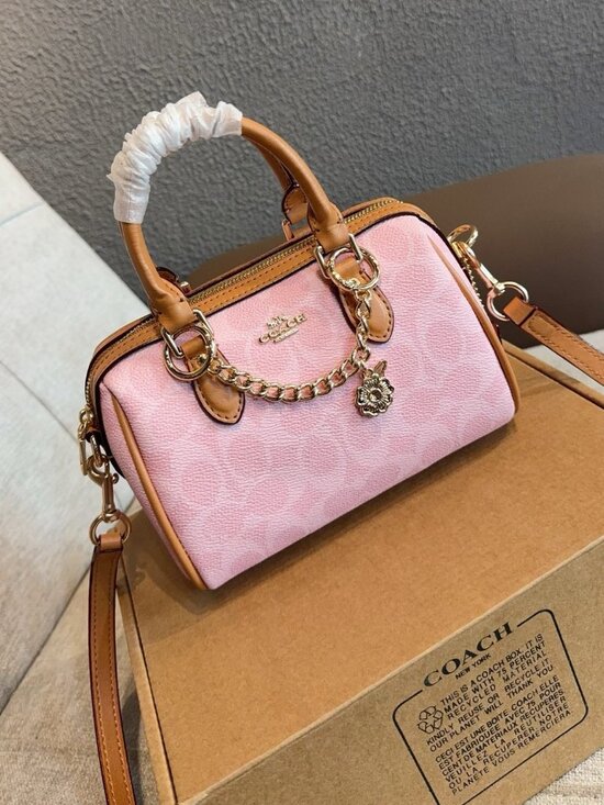NWT Coach Mini Rowan Crossbody Bag In Signature Canvas Pink Powder CEK79 - Picture 2 of 9